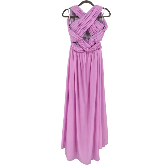 NWT Miss Circle Womens Lilac Grecian Cross Chiffon Gown Sz Small Pleated Slit - Picture 7 of 7